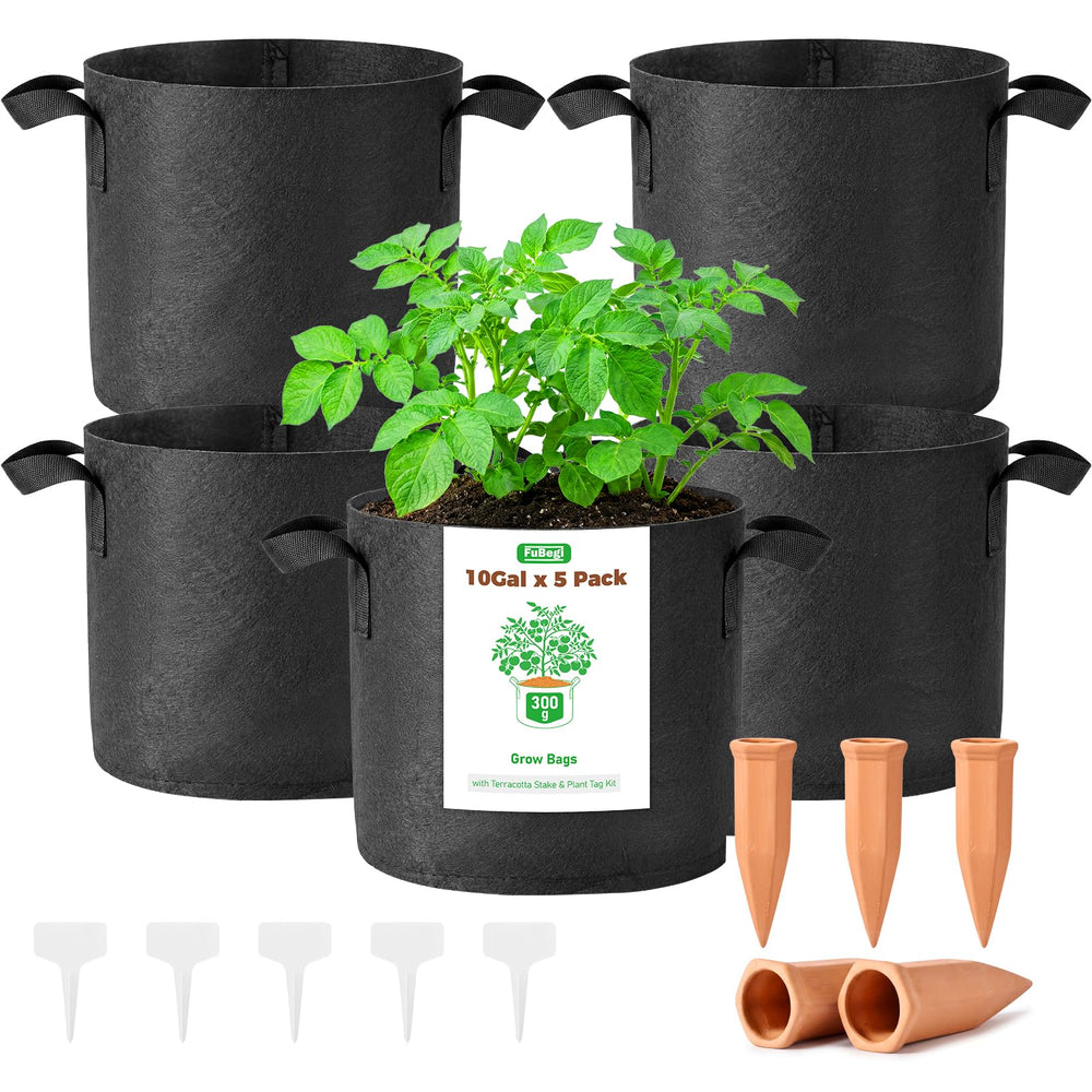 FuBegi 10 Gallon Self-Watering Grow Bags with terracotta spikes