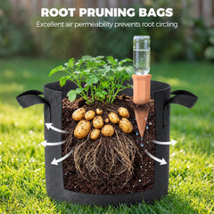 FuBegi grow bags set on a patio with plants