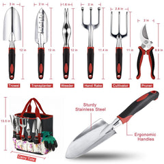 Full view of Tudoccy garden tools organized in tote bag