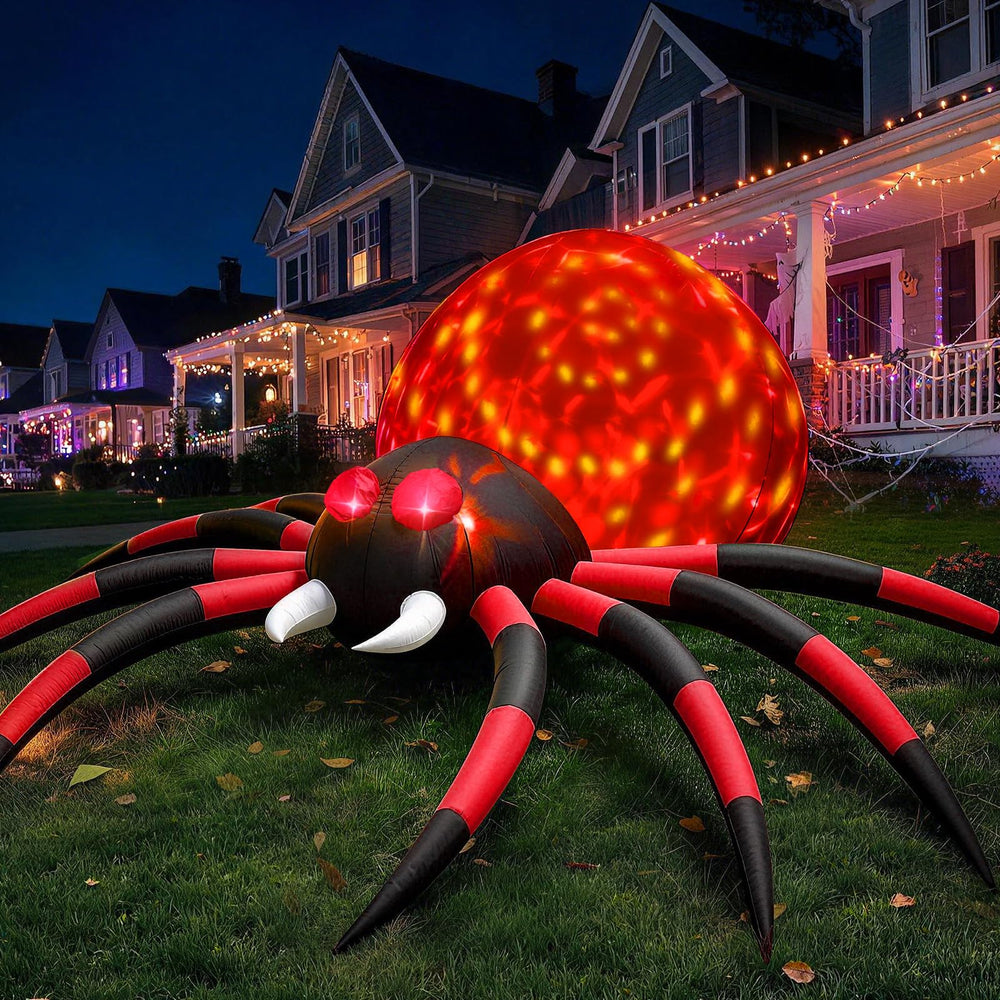 FunFanso 6 FT Halloween Inflatable Spider with LED lights front view