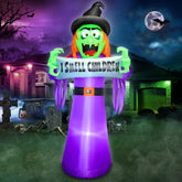FunFanso 8FT Halloween Inflatable Witch with banner front view