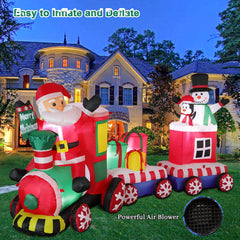 FunFanso Inflatable Christmas Train glowing at night