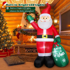 FunFanso inflatable Santa Claus with green gift bag in the yard