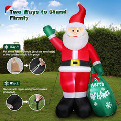 FunFanso inflatable Santa secured with ropes and stakes