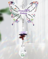 Funnli Butterfly Crystal Suncatcher front view with colourful reflections