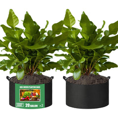 FVOTNW 2-Pack 20 Gallon Fabric Grow Bags, black color, front view