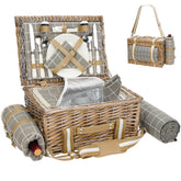 G GOOD GAIN picnic basket set for 2 with grey check pattern