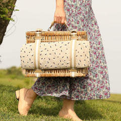 G GOOD GAIN wicker picnic basket featuring cherry print design