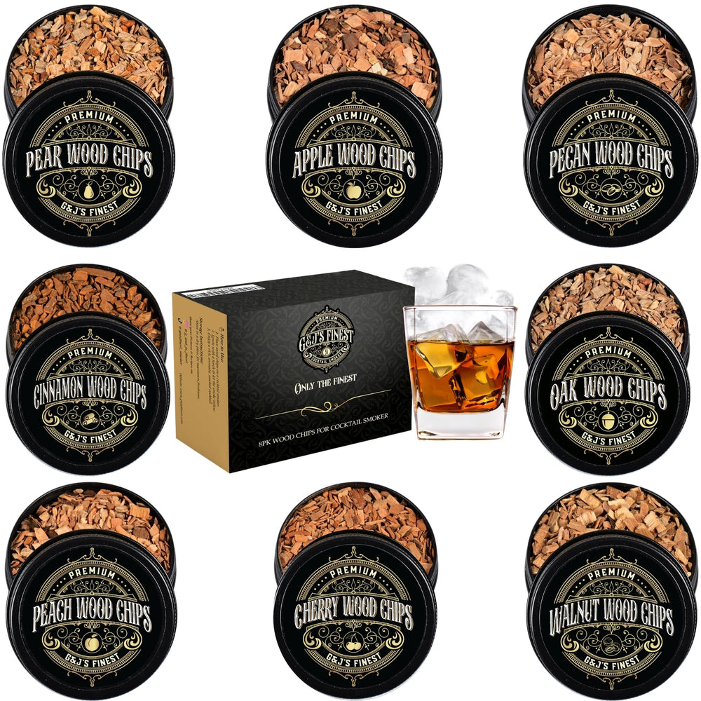 G & J's Finest 8-Pack Wood Chips for Cocktail Smoker variety selection