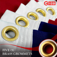 G128 American Flag 10x15 Ft showing brass grommets and D-rings