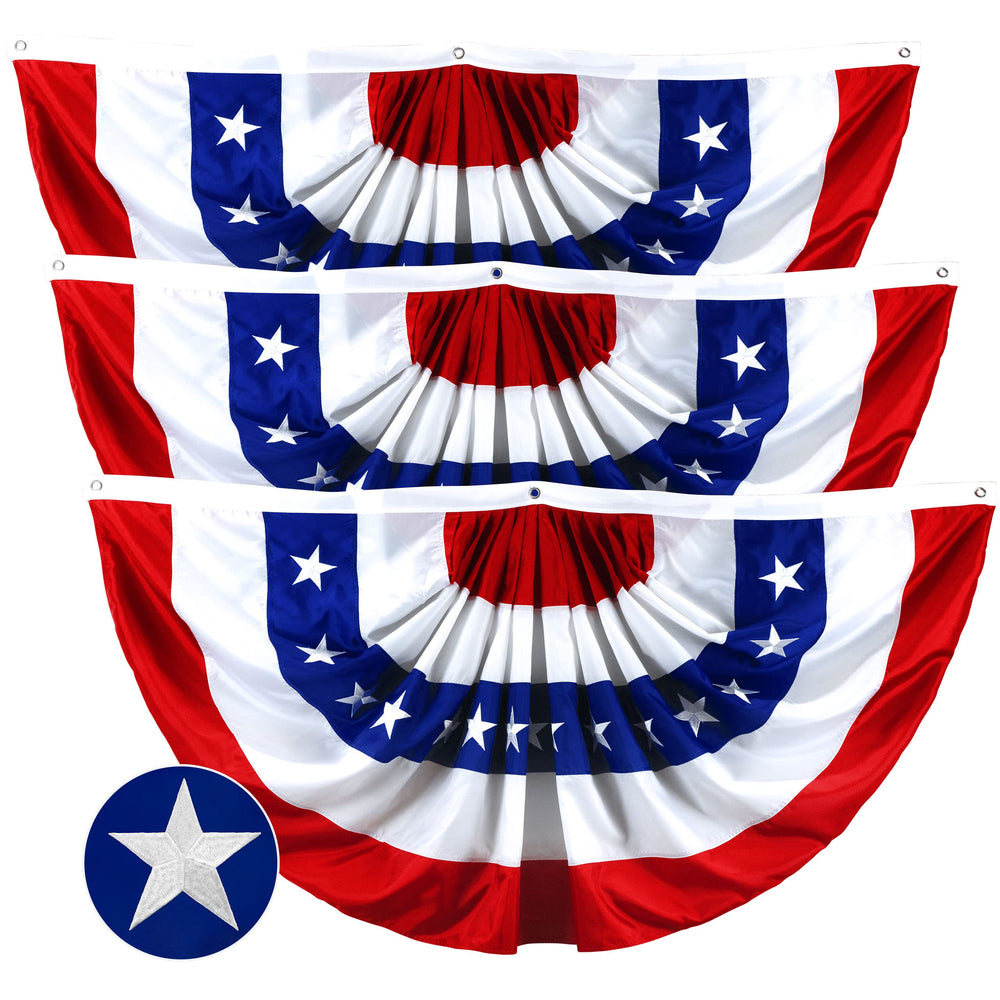 G128 USA Pleated Fan Flag pack of three 1.5x3 feet front view