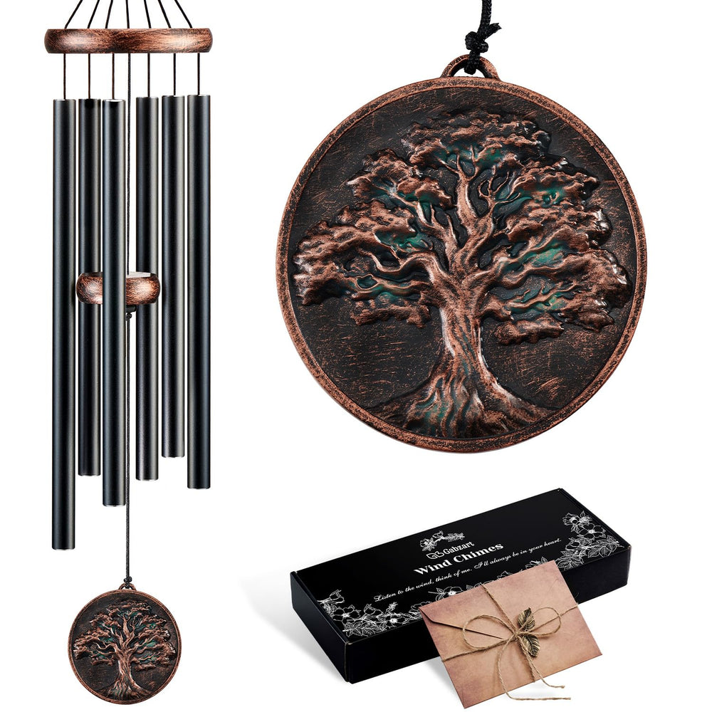 Gabzart 32-inch Tree of Life Wind Chime in black front view