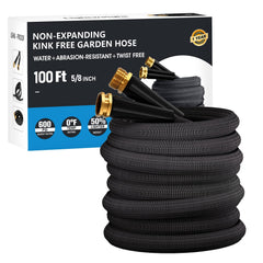 GAMSOD 100 FT garden hose front view, black color