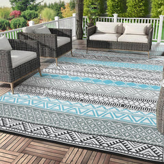 GAOMON Outdoor Rug 9x12 ft Bohemia-blue & grey front view