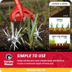 GARDEN WEASEL Rotary Hand Cultivator Tiller package