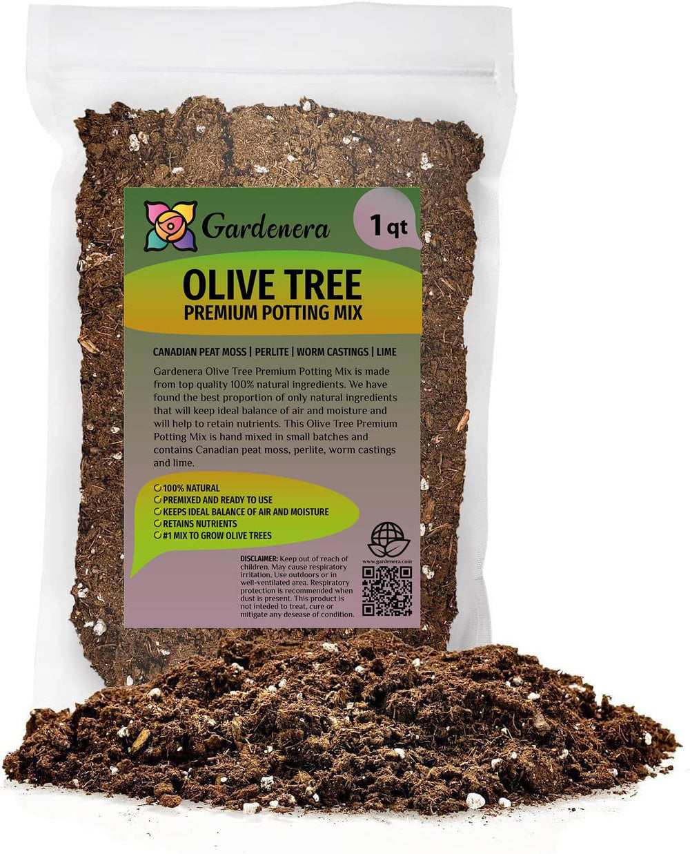 Gardenera Olive Tree Potting Mix 1 Quart bag front view