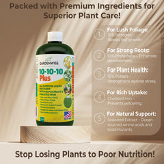GARDENWISE 10-10-10 Liquid Fertilizer 32 oz bottle back view