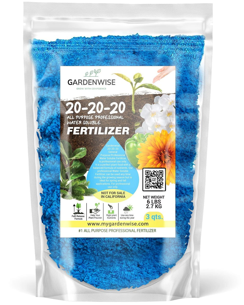GARDENWISE 20-20-20 Water-Soluble Fertilizer front view, 3 quarts