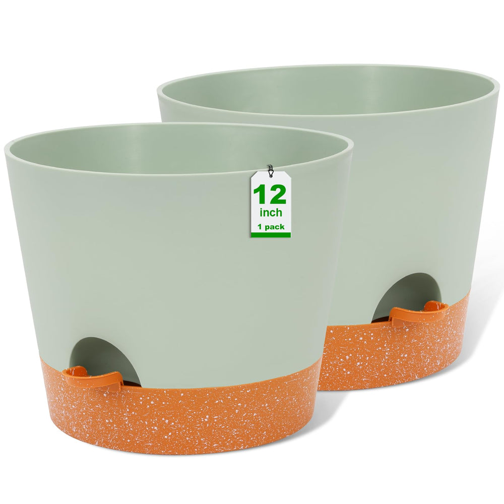 GARDIFE 12 inch green self-watering plant pot front view