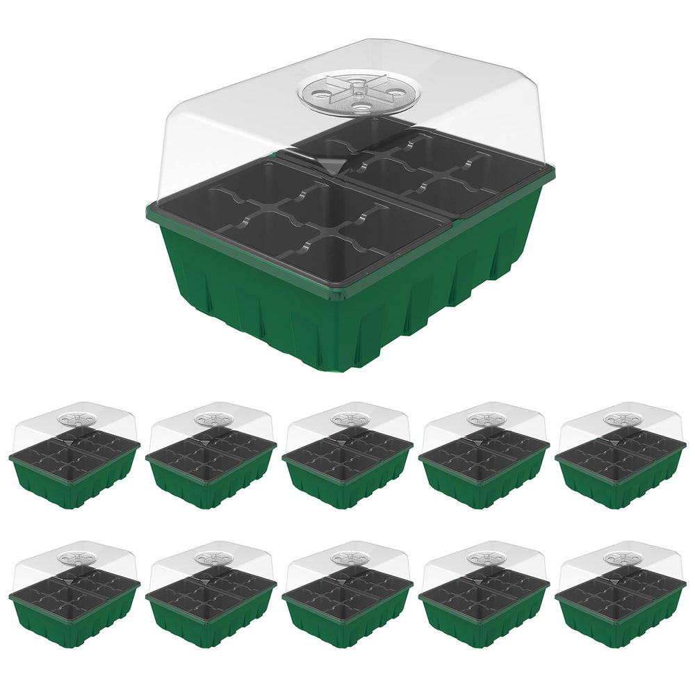 Gardzen 10 Pack Seed Starter Trays with humidity dome front view
