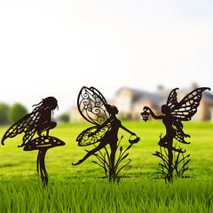 Garkup garden stakes featuring whimsical fairy designs in black