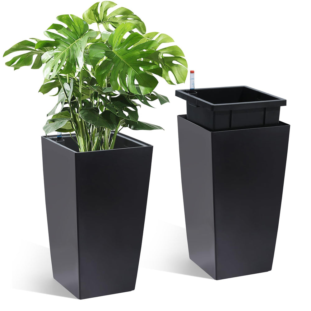 Garvee 16-inch black planter front view with water level monitor