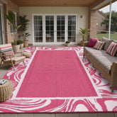 Garvee 5x8 pink outdoor rug with swirl border design