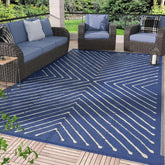 Garvee 6x9 waterproof reversible patio rug in navy and white, front view