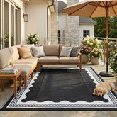 Garvee Outdoor Rug 5x8 black and white scalloped design front view