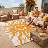 Garvee Outdoor Rug 5x8 orange boho sun pattern front view