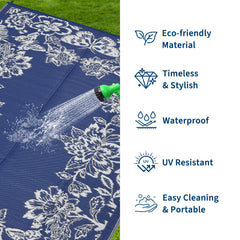 Garvee Outdoor Rug 9' x 12' navy and white with geometric design