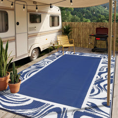 Garvee outdoor rug displayed on a patio