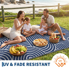 Garvee Reversible Rainbow Outdoor Rug 9x12 in outdoor setting on patio