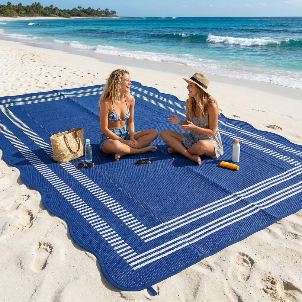 Garvee Waterproof Outdoor Rug 8x10 blue and white front view