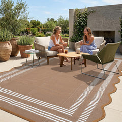 Garvee Waterproof Outdoor Rug 8x10 brown and white front view