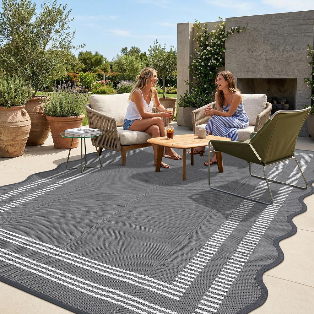 Garvee Waterproof Outdoor Rug 8x10 gray and white geometric design