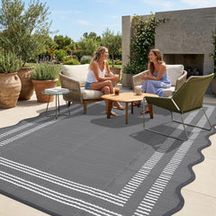 Garvee Waterproof Outdoor Rug 8x10 gray and white geometric design