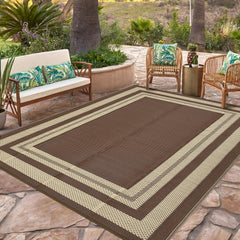GarveeHome Outdoor Rug 9x12 Coffee/Beige Panel front view