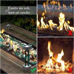 GASPRO fire glass displayed with flames at night