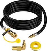 GasXpert 12 FT RV propane hose front view with elbow adapter