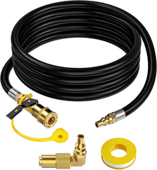 GasXpert 12 FT RV propane hose front view with elbow adapter