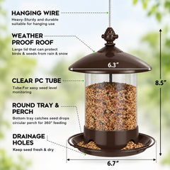 Gbekery Bird Feeder showing the weatherproof roof and drainage holes