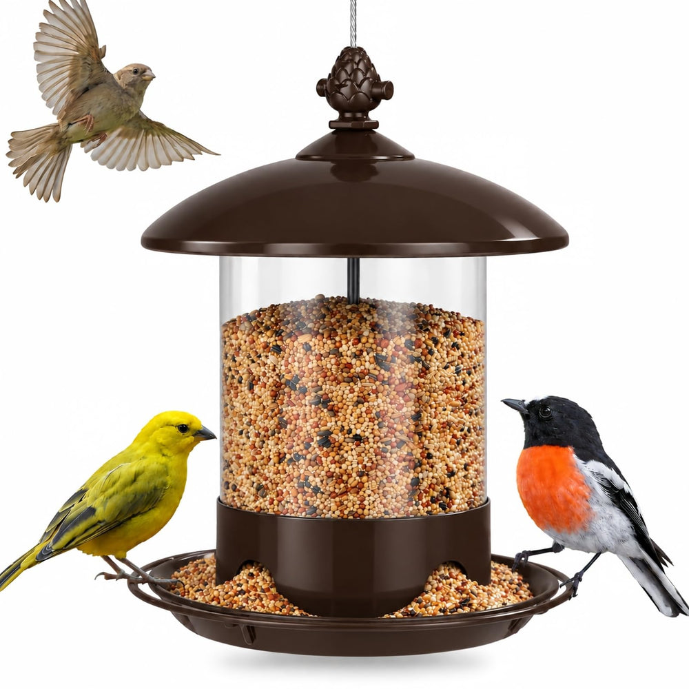 Gbekery Metal Bird Feeder front view with 360° feeding tray