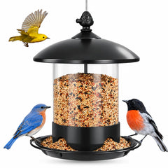 Gbekery Metal Bird Feeder with 360° feeding tray, black