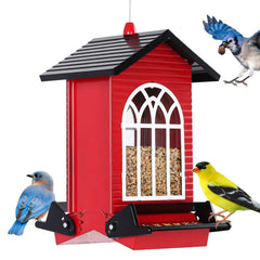 Gbekery Squirrel Proof Bird Feeder with red finish, front view