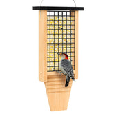 Gbekery Wooden Double Suet Feeder with black roof front view