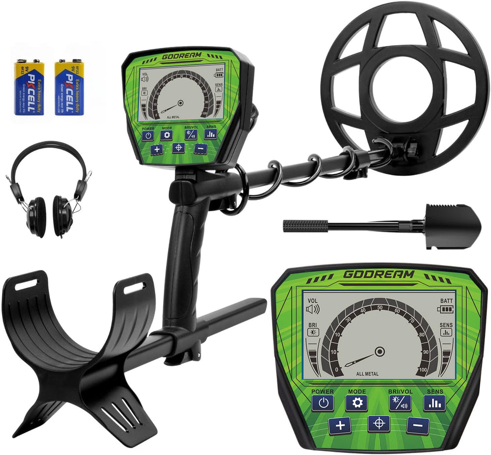 GDDREAM Metal Detector front view with 10" waterproof coil