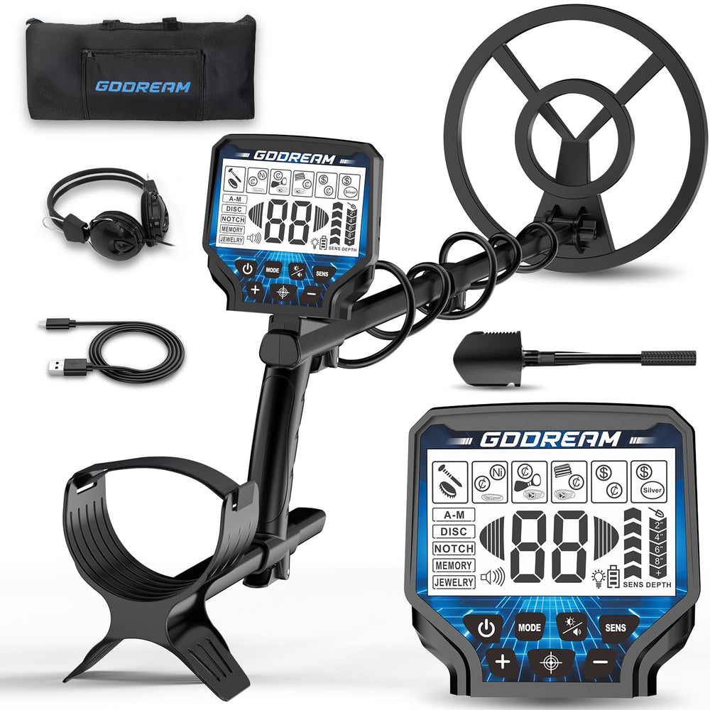 GDDREAM Metal Detector MD7011 front view with 10" waterproof coil