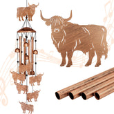GDNSFIT Highland Cow Wind Chimes outdoor view with six small cows