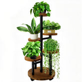GEEBOBO 5 Tier Plant Stand with wheels in brown